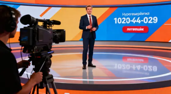 Оператор снимает ведущего в костюме на студийной площадке, где кадр формируется под формат Видео для бизнеса