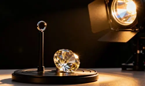Бриллиант под идеальным светом — результат профессиональной предметной видеосъемки товаров.