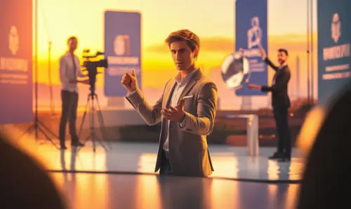 Спикер на сцене перед аудиторией.