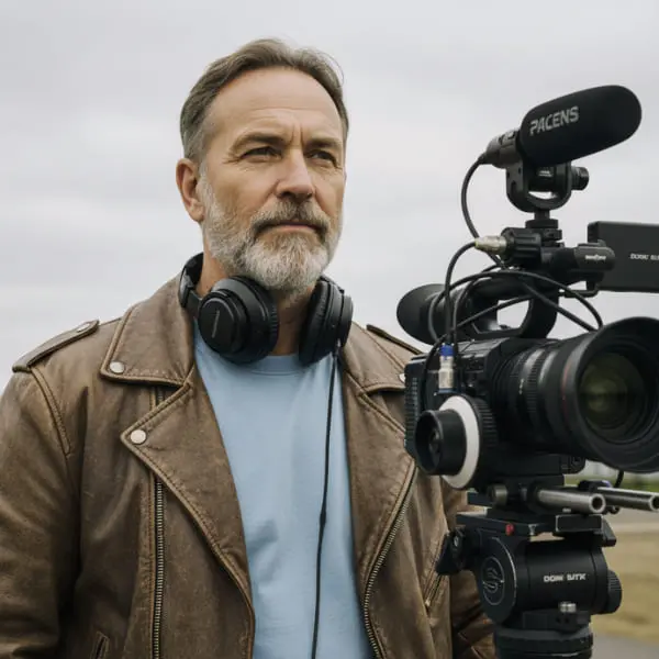 Мужчина старшего возраста с седой бородой и очками — одет в тёплую куртку и шарф, смотрит прямо в камеру на фоне зимнего леса